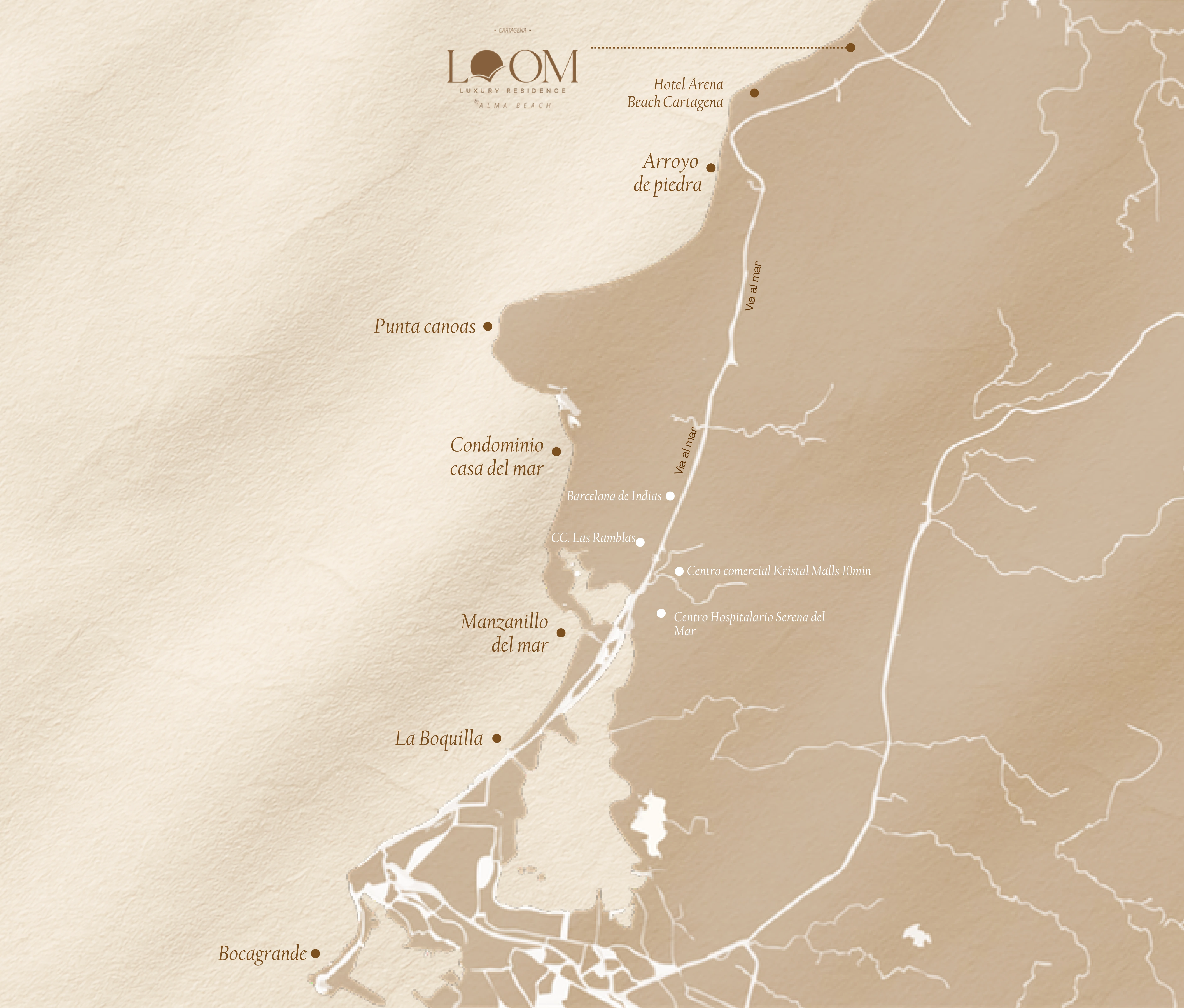 Mapa de ubicación de Loom Luxury Residence en la zona norte de Cartagena